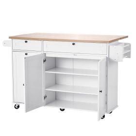 VEVOR Kitchen Island Cart with Storage, 60in Wide Mobile Kitchen Cart with Wheels, Drop Leaf, 2 Drawers, Trash Can Cabinet, Knife Holder, Spice R