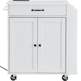 VEVOR Kitchen Island Cart, 32" Mobile Carts with Storage Cabinet, Rolling Table with Power Outlet, Spice Rack, Towel Bar, Adjustable Shelf, Drawe