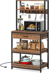 Kitchen Bakers Rack with Power Outlets, 5-Tier Microwave Oven Stand with Drawer and Sliding Shelves